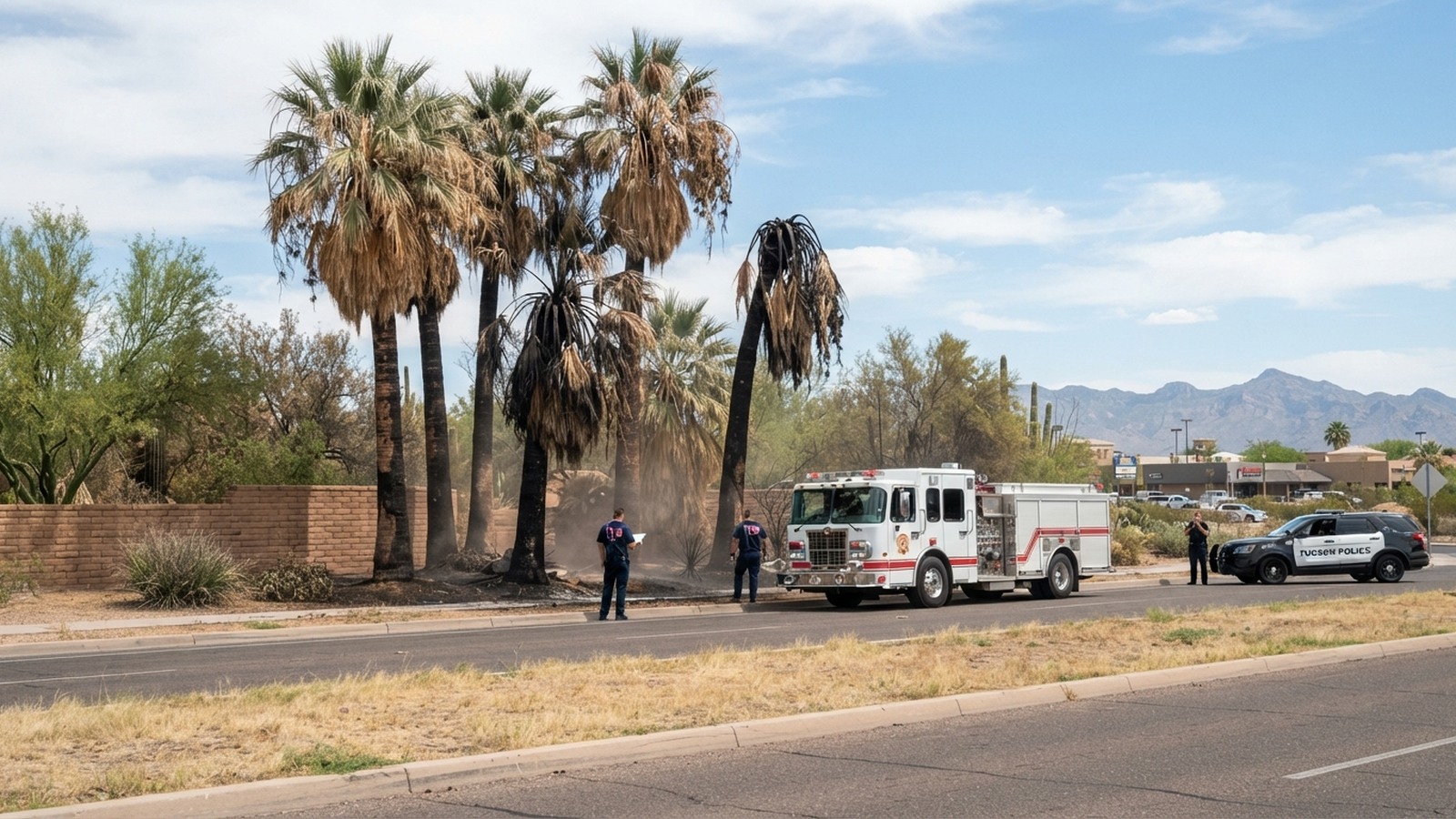 Palm trees catch fire outside Tucson Botanical Gardens