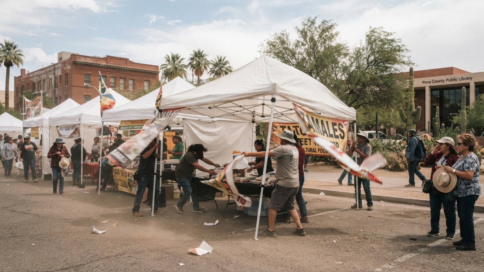 Strong winds challenge vendors at Tucson Meet Yourself festival