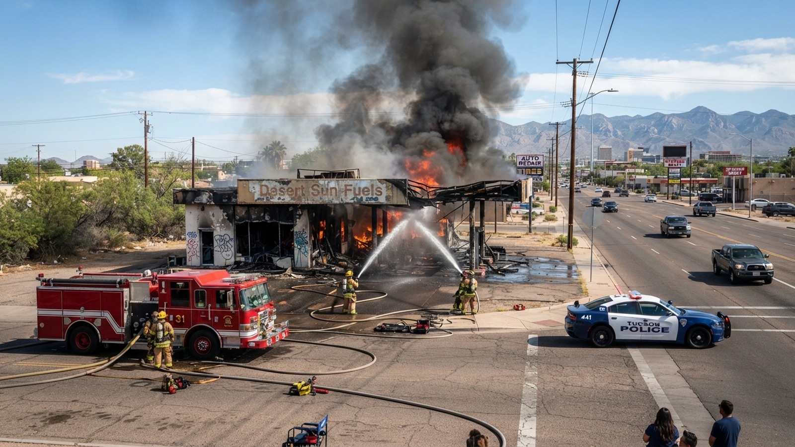 Crews battling fire at abandoned gas station in Tucson